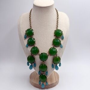 Joan Rivers Green Cabochon Statement Necklace with Teal Drop Accents